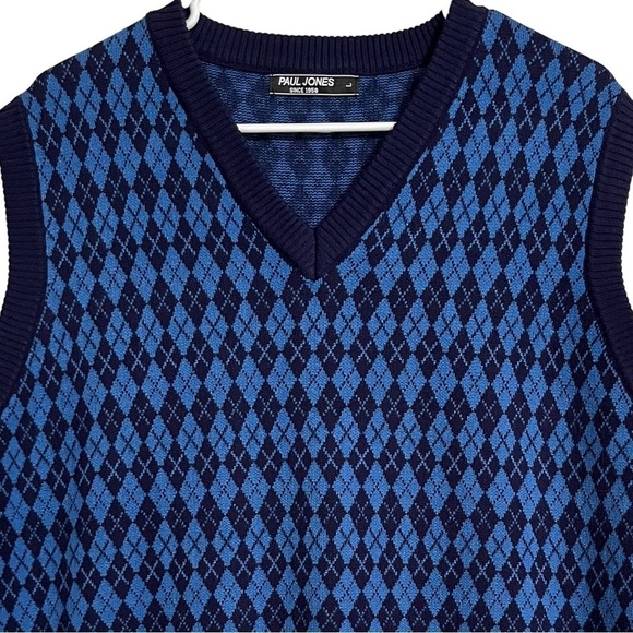Paul Jones Blue Argyle Sweater Vest Size Large - Picture 5 of 10
